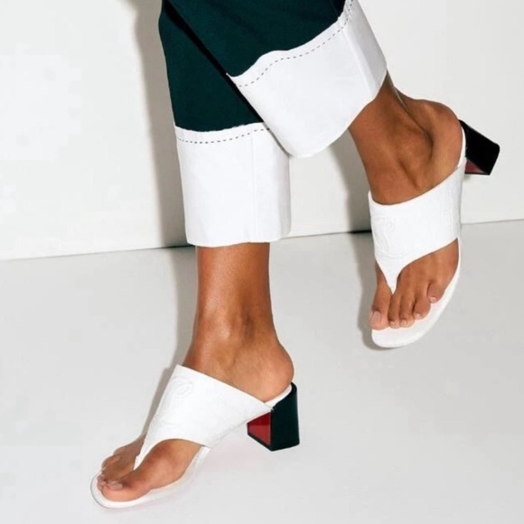 CHRISTIAN LOUBOUTIN CL TONGAMULE 55 SANDALS CL LOGO WHITE CROC LEATHER SZ 39 NEW - Picture 1 of 16